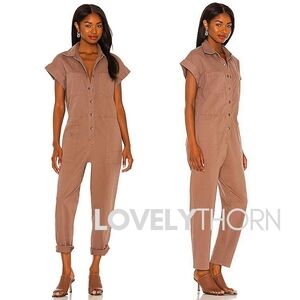 PISTOLA // ltd ed naomi short cuffed over-sized utility jumpsuit in bear brown
